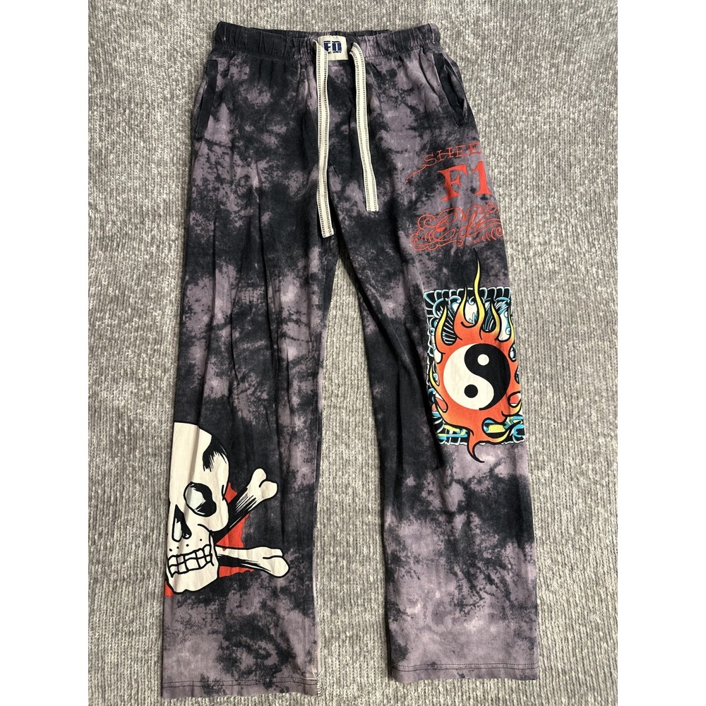 Vintage Y2K Ed Hardy Distressed Tie Dye Tattoo Printed Pajama Pants Sz M